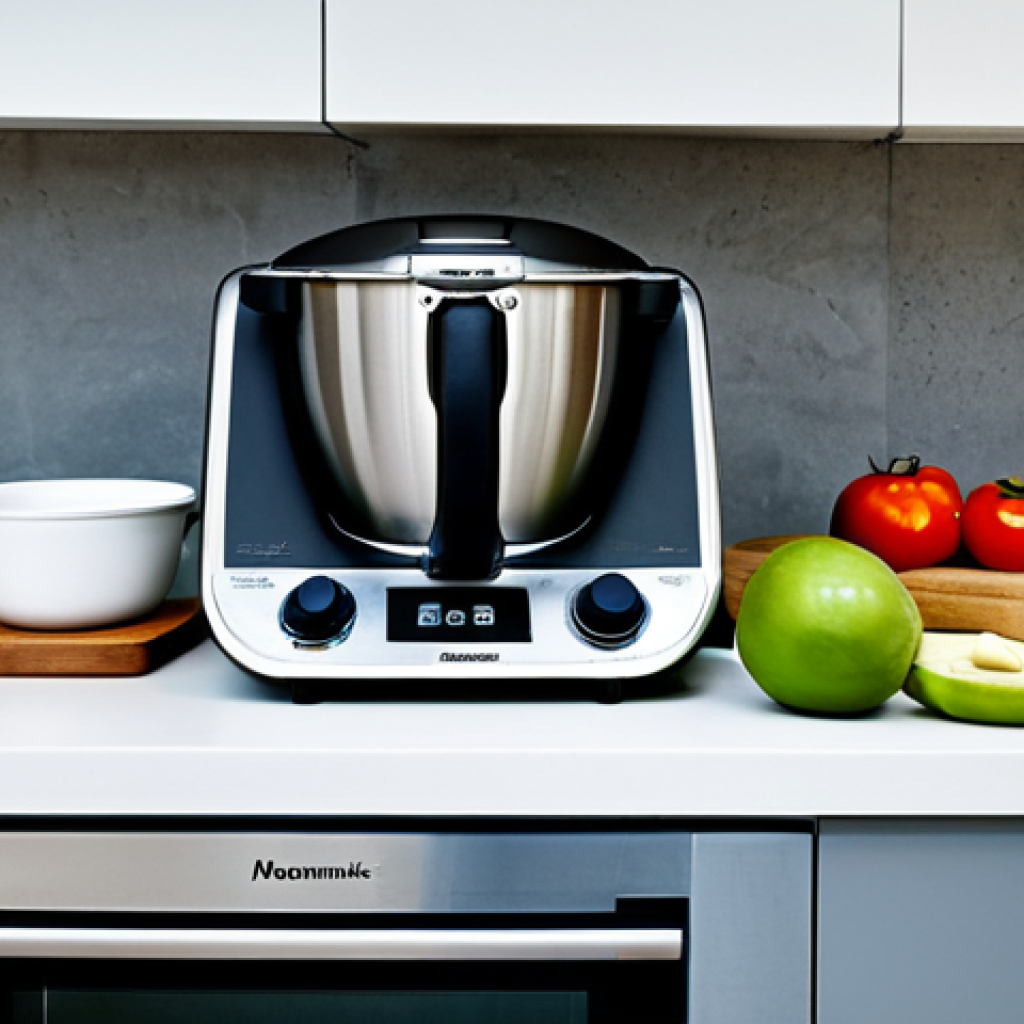 Kitchen Evolution**
"An old wooden cooking spoon resting next to a modern Thermomix on a kitchen counter. The background shows a transition from a traditional German kitchen to a sleek, modern kitchen. Focus on the contrast between old and new. fully clothed, appropriate content, safe for work, professional, perfect anatomy, natural proportions, high quality"
**