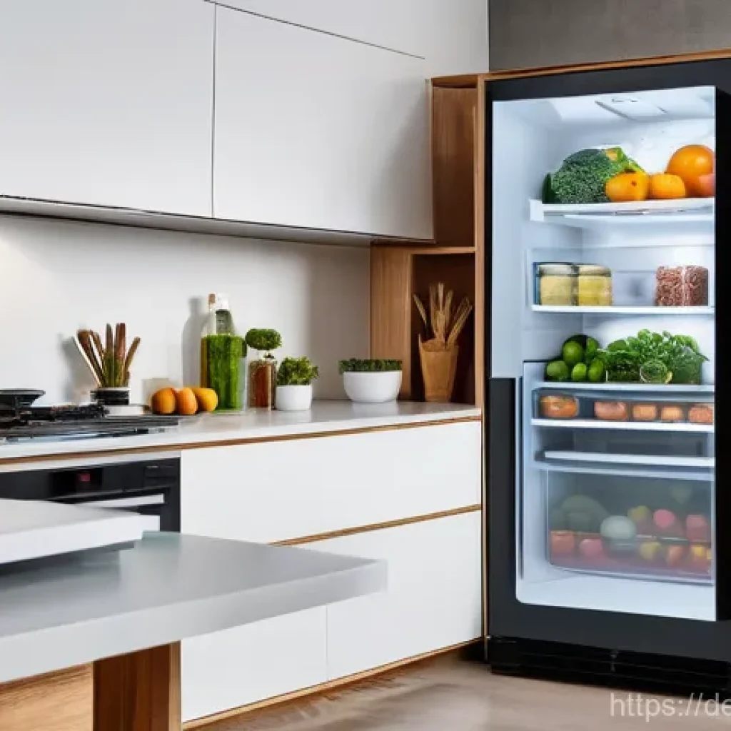 스마트 주방의 경쟁력 있는 기능 - **Prompt:** A modern, minimalist kitchen bathed in soft, natural morning light. In the center, a sle...