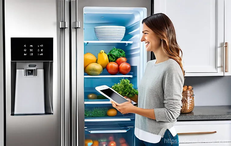 스마트 조리기구 비교 분석 - **Prompt 1: The Smart Refrigerator and Digital Shopping Manager**
"A bright, modern German kitch...