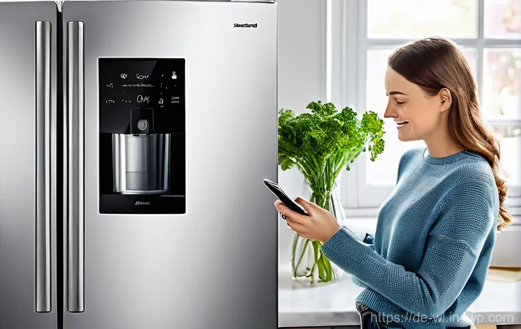 스마트 주방과 인공지능의 역할 - **Smart Refrigerator & Recipe Inspiration:**
    "A young German woman, in her late 20s, with a frie...