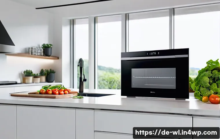 스마트 주방과 메뉴 구성 - A modern German kitchen interior featuring a sleek smart oven with touchscreen and app control displ...