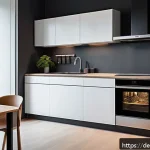Home 19 스마트 주방 기기 구매 시 고려사항 - A modern smart kitchen interior in a contemporary German apartment, featuring sleek stainless steel ...