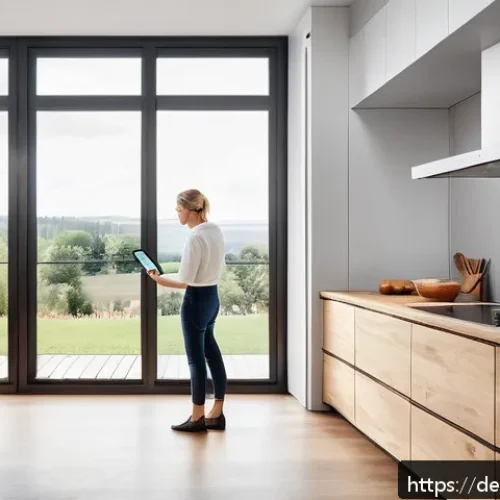 Home 30 스마트 주방 혁신의 사회적 영향 - A modern German kitchen interior showcasing smart kitchen appliances in use: a sleek connected oven ...